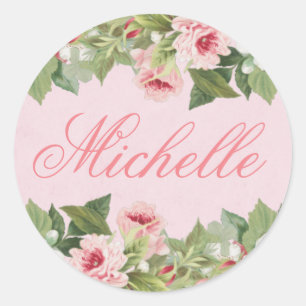 Elegant floral name sticker w/ flowers