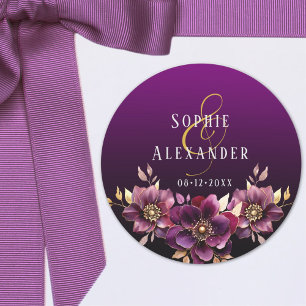 Elegant Floral Names Date Wedding Sticker