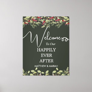 Elegant Floral Nature Calligraphy Wedding Welcome Canvas Print