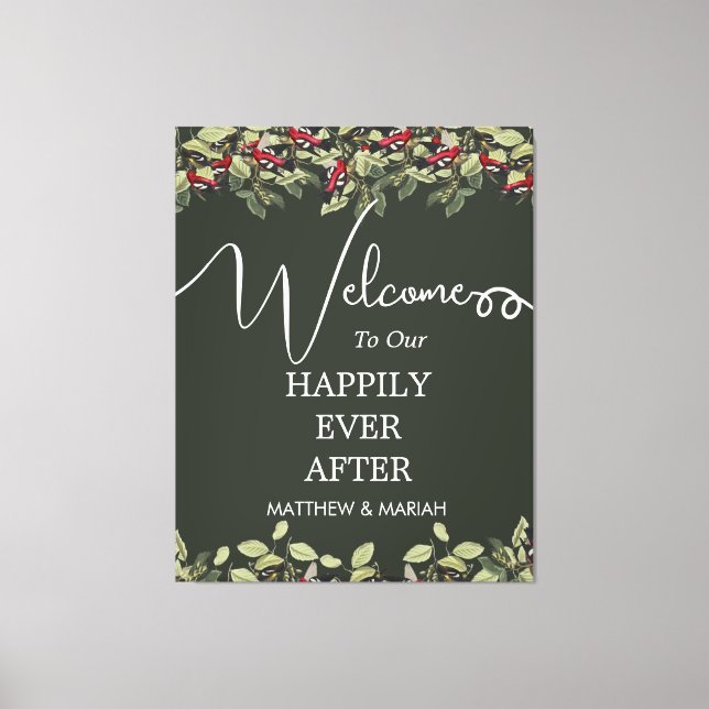 Elegant Floral Nature Calligraphy Wedding Welcome Canvas Print (Front)