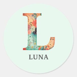 Elegant Floral Nature Letter L Personalized Name Classic Round Sticker