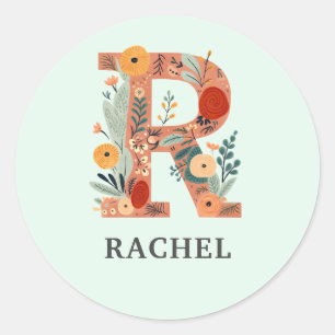Elegant Floral Nature Letter R Personalized Name Classic Round Sticker