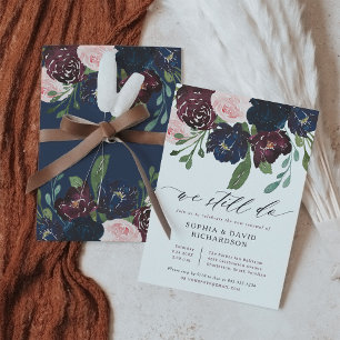 Elegant Floral Navy and Plum   Vow Renewal Invitation