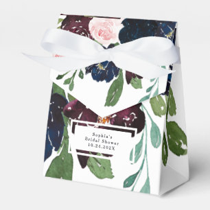 Elegant Floral Navy Blue and Plum   Bridal Shower Favour Box