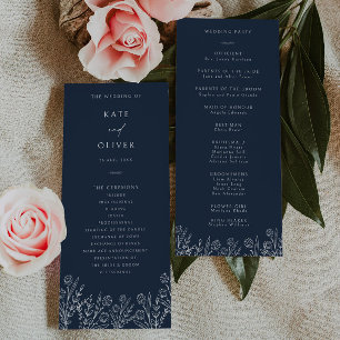 Elegant Floral Navy Blue Wedding Program