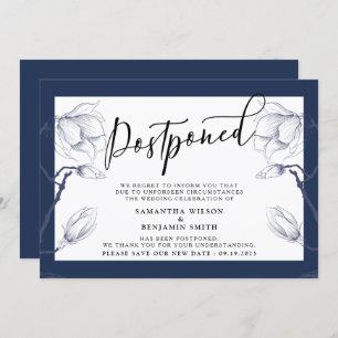 Elegant Floral Navy & White Postponed Wedding Invitation
