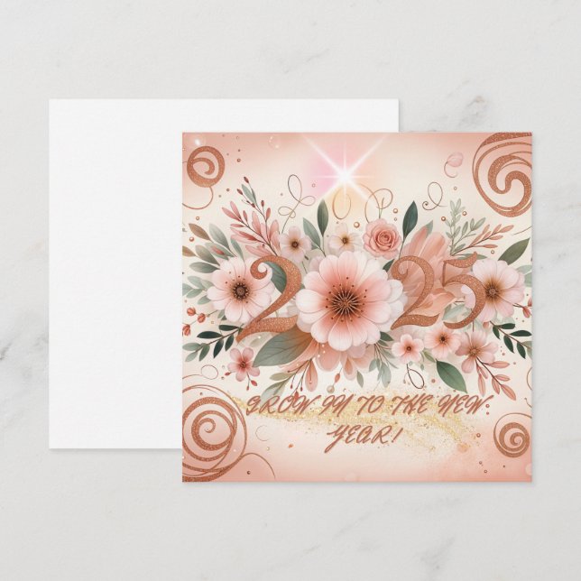 Elegant Floral New Year 2025 Greeting Card (Front/Back)