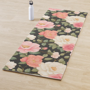 Elegant Floral Noir Floral Pastel Pink Ivory Roses Yoga Mat