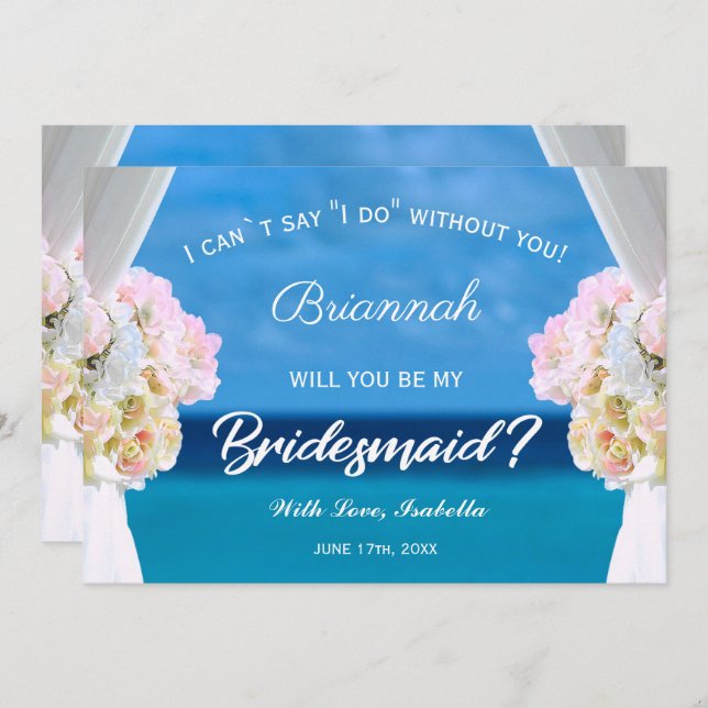 Elegant Floral Ocean Beach Bridesmaid Invitation (Front/Back)