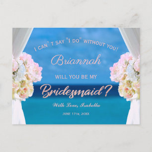 Elegant Floral Ocean Beach Rosegold Bridesmaid Invitation Postcard