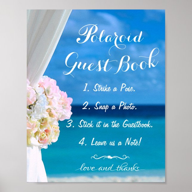 Elegant Floral Ocean Beach Summer Guestbook Sign (Front)