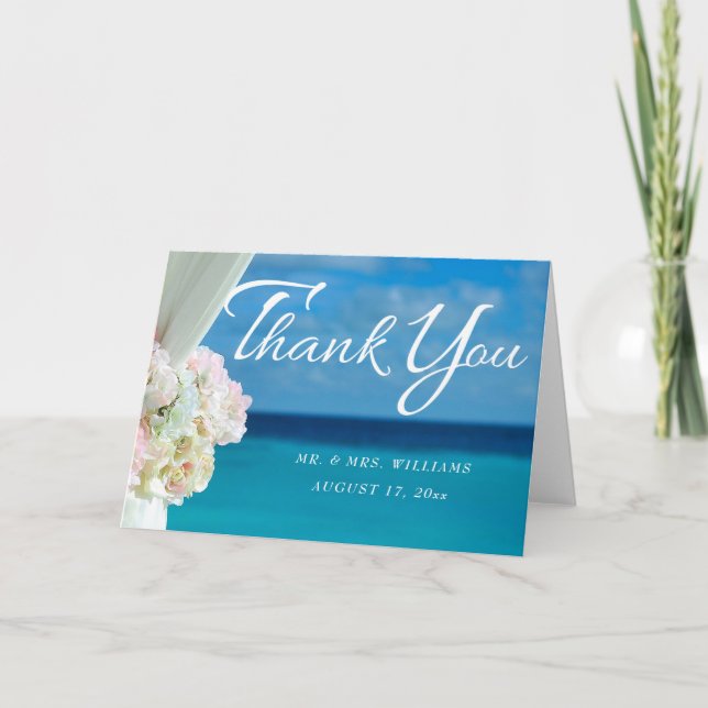 Elegant Floral Ocean Beach Summer Thank You Card (Front)