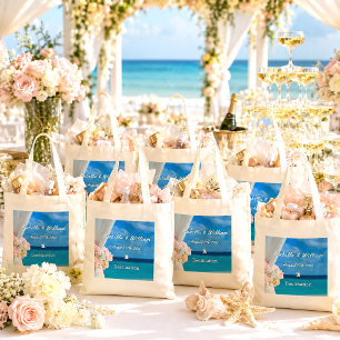 Elegant Floral Ocean Beach Summer Wedding Favour Tote Bag