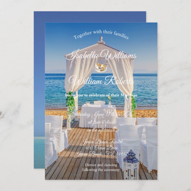 Elegant Floral Ocean Beach Summer Wedding Invitation (Front/Back)