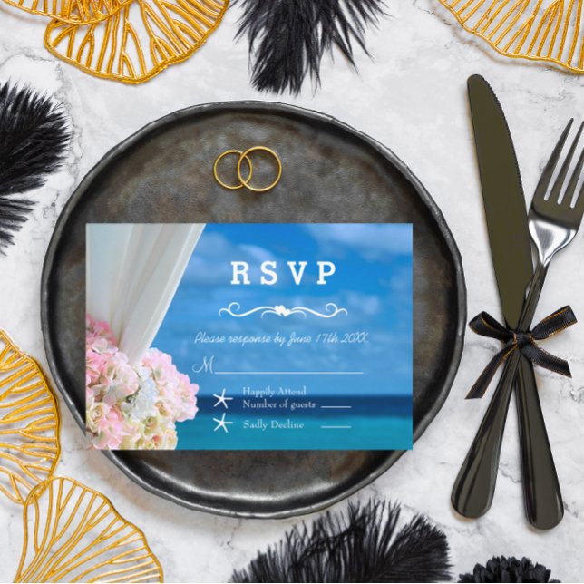 Elegant Floral Ocean Beach Wedding RSVP Card (Creator Uploaded)