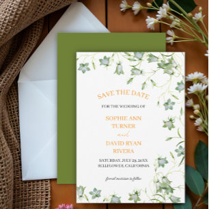Elegant Floral Olive Green Bellflower Wedding Save The Date
