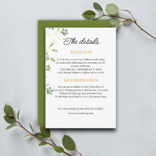 Elegant Floral Olive Green Wedding Details Enclosure Card