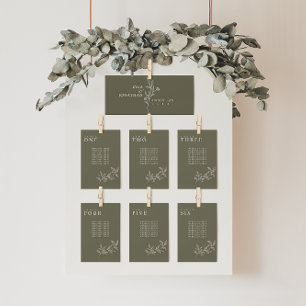 Elegant Floral Olive Wedding Seating Chart Cards