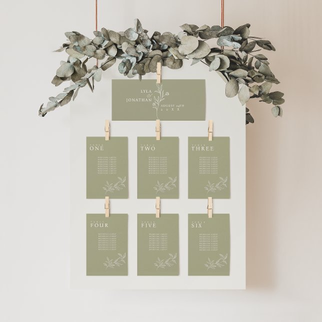 Elegant Floral Olive Wedding Seating Chart Cards (Creator Uploaded)