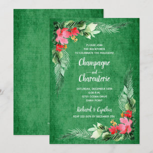Elegant Floral on Green Christmas Invites