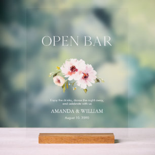 Elegant Floral Open Bar Sign