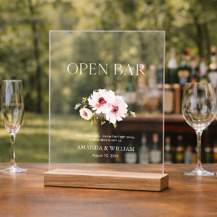 Elegant Floral Open Bar Sign