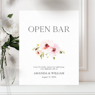 Elegant Floral Open Bar Sign