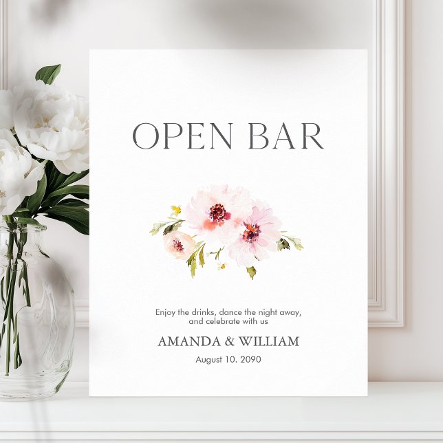 Elegant Floral Open Bar Sign  (Creator Uploaded)