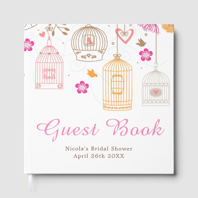 Elegant Floral Orange and Pink Bridal Shower Guest Book (Front)