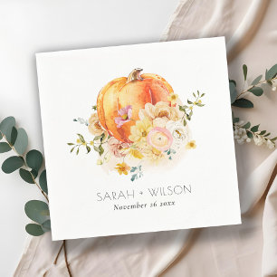 Elegant Floral Orange Autumn Pumpkin Wedding Napkin