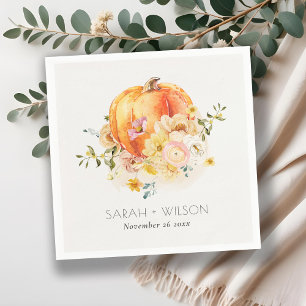 Elegant Floral Orange Autumn Pumpkin Wedding Napkin