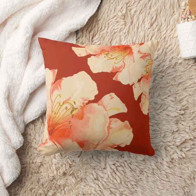 Elegant Floral Orange Peach Cushion (Blanket)