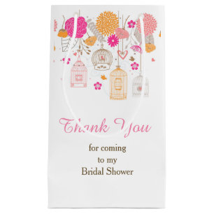 Elegant Floral Orange & Pink Bridal Thank You Small Gift Bag