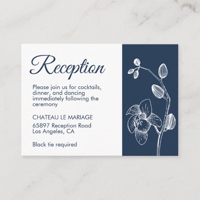 Elegant floral orchids modern simple reception enclosure card (Front)