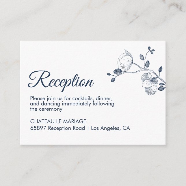 Elegant floral orchids modern simple reception enclosure card (Front)