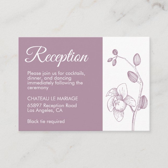 Elegant floral orchids modern simple reception enclosure card (Front)