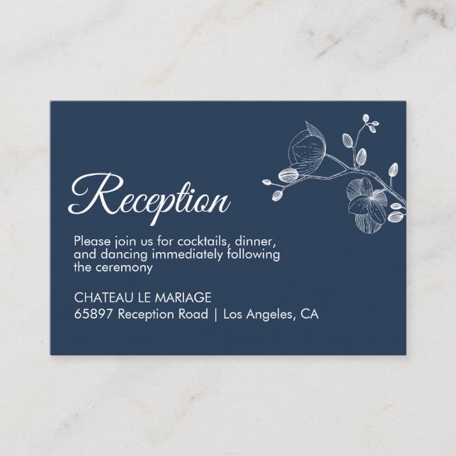 Elegant floral orchids modern simple reception enclosure card (Front)