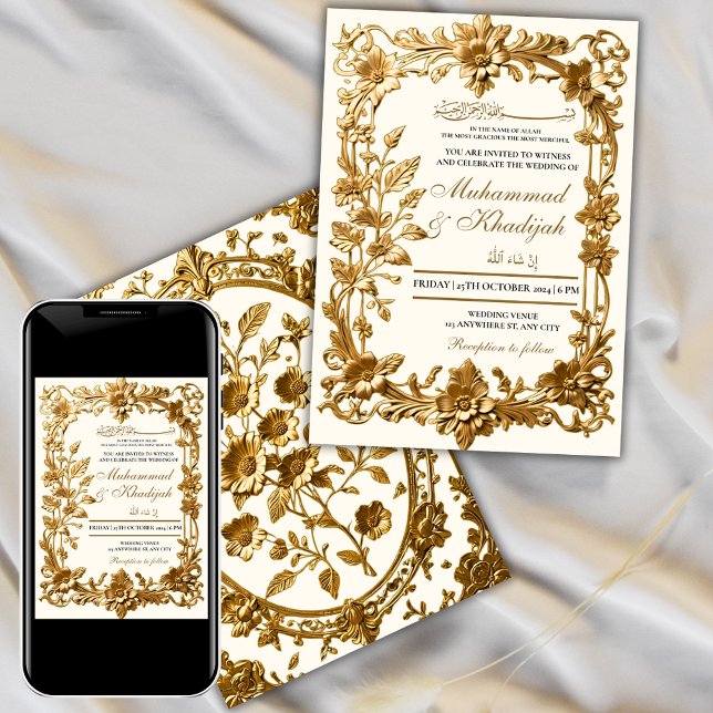 Elegant Floral Ornament Muslim Wedding Nikah Invitation (Creator Uploaded)