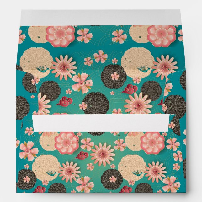 Elegant Floral Ornament, Spring Peach Garden Envelope (Back (Bottom))