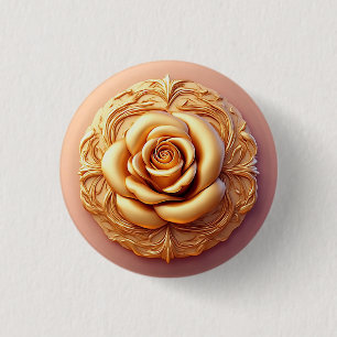 Elegant Floral Ornament With Golden Accents 3 Cm Round Badge