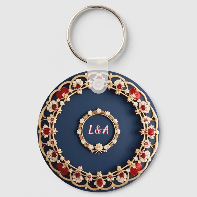 Elegant Floral Ornamental Design Key Ring (Front)