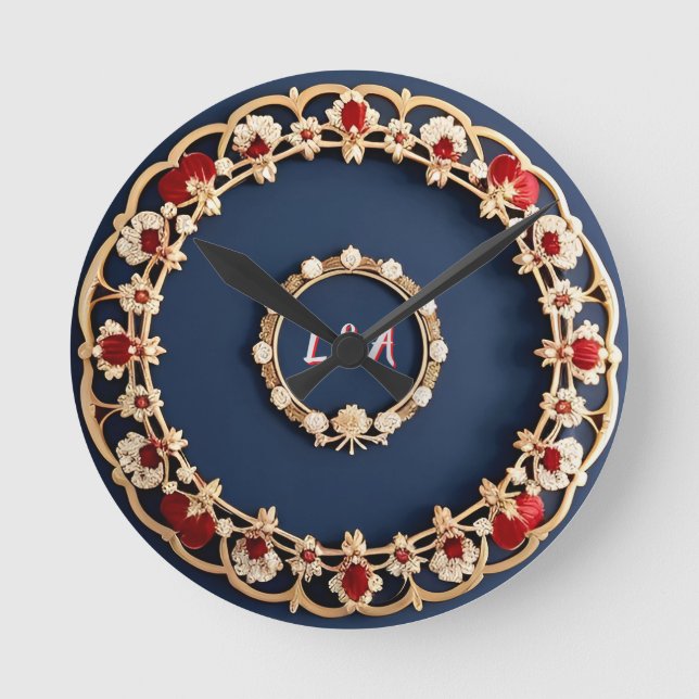 Elegant Floral Ornamental Design Round Clock (Front)