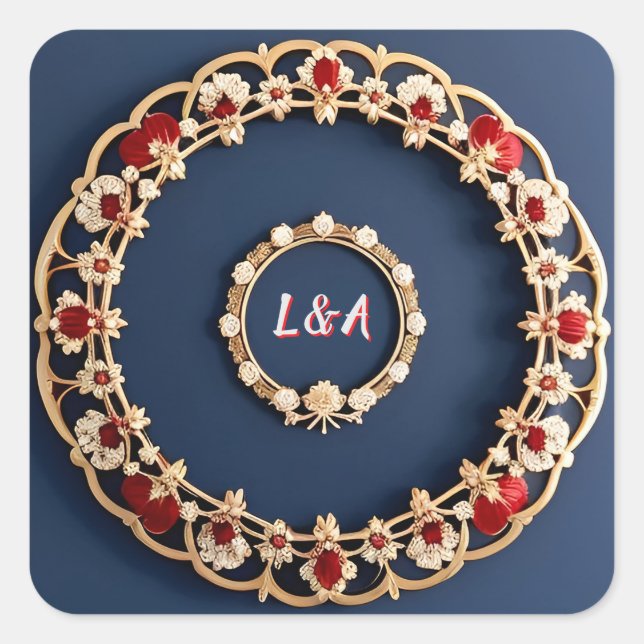 Elegant Floral Ornamental Design Square Sticker (Front)