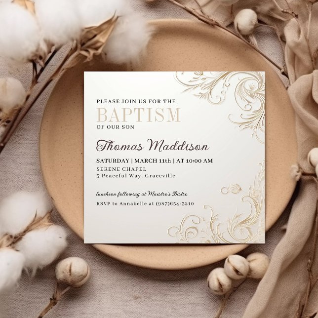 Elegant Floral Ornamental Photo Baptism Invitation (Creator Uploaded)