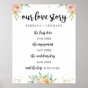 Elegant floral our story timeline sign for wedding