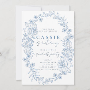 Elegant floral Pale blue retirement invitation