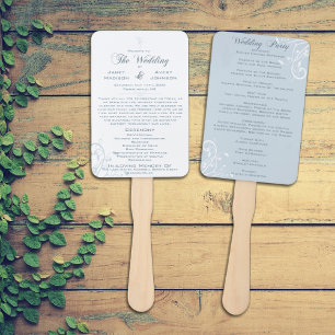 Elegant Floral Pale Light Blue Wedding Program Hand Fan