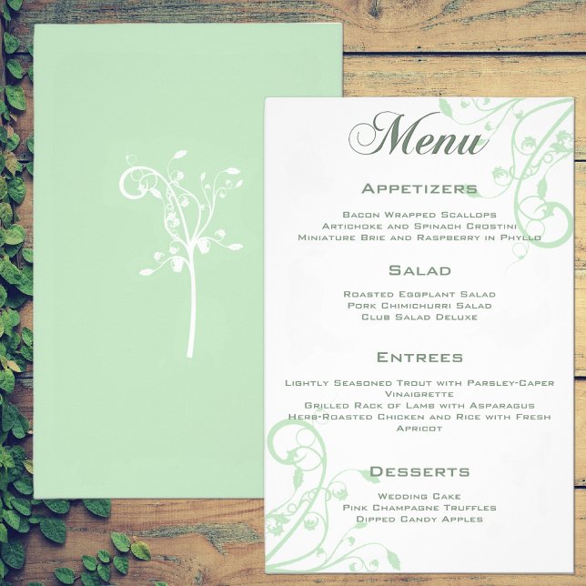 Elegant Floral Pale Pastel Green Wedding Menu (Creator Uploaded)