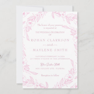 Elegant floral Pale Pink Wedding Invitation