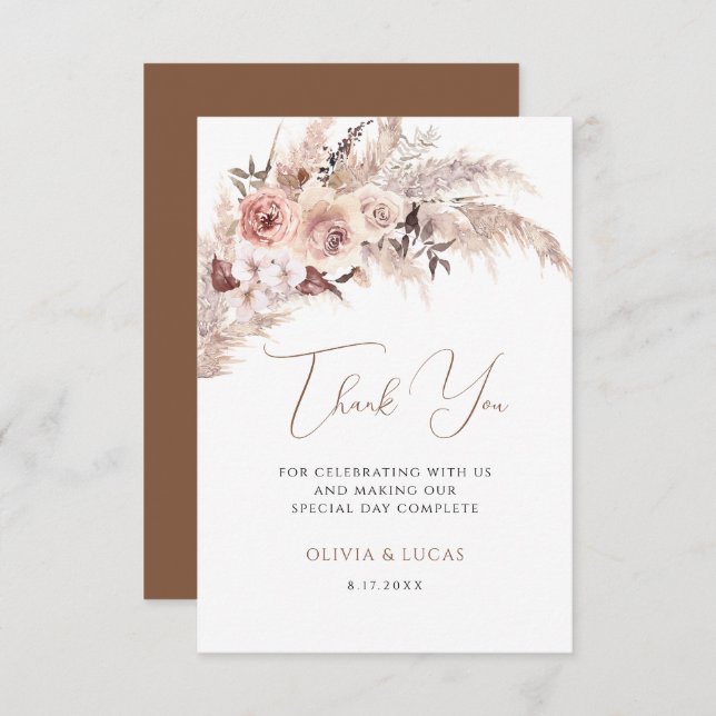 Elegant Floral Pampas Boho Terracotta Wedding Thank You Card (Front/Back)